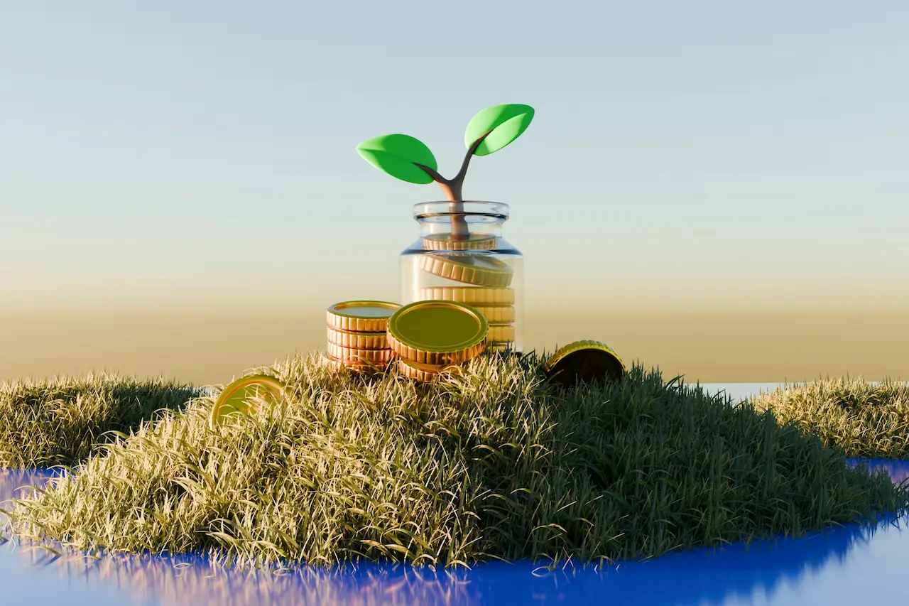 AI Picture Of A Plant Growing In A Jar Of Money